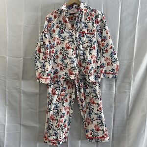 Papinelle Womens Small PJ 100% Cotton Flannel Long Sleeve Pajama Set Cottagecore